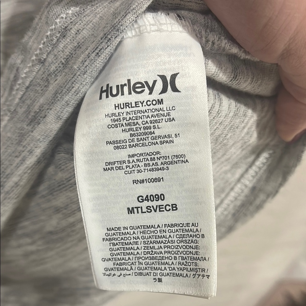 Heather Grey and Navy Blue Long Sleeve Hurley Tee - Picture 3 of 5